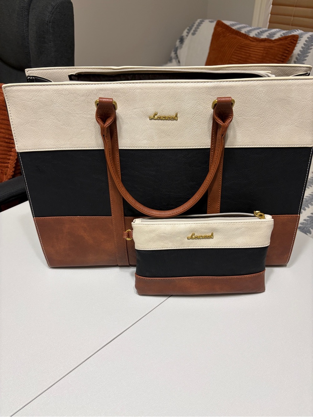 Laptop Bag 17.3 inch Colorblock Faux Leather
